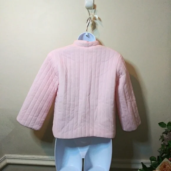 Vintage 1950's Pink Mandarin Collared, Pearl Buttoned, Quilted Nylon Bed Jacket - Picture 5 of 8